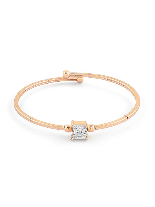 Women Rose Gold-Plated Cubic Zirconia Kada Bracelet