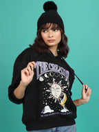 Black Graphic Printed Hooded Oversized Pullover
