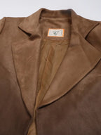 Women Tan Brown Solid Suede Longline Overcoat