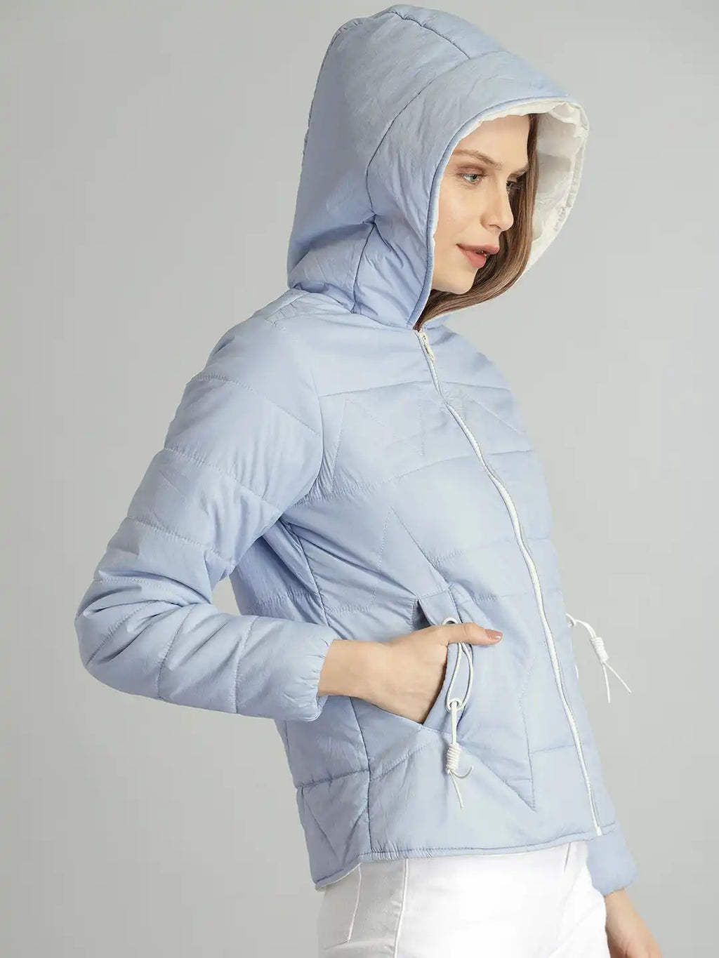 The Lifestyle Co Women Blue Solid Quilted Jacket