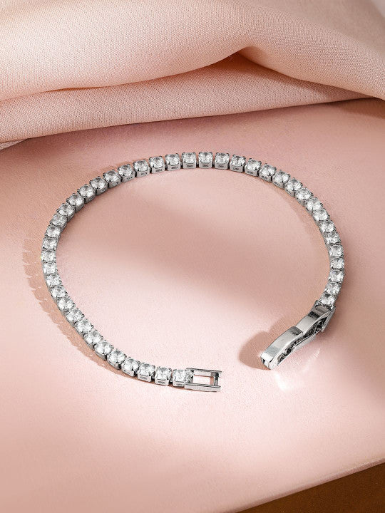 Rhodium Plated Cubic Zirconia Studded Premium Tennis Bracelet