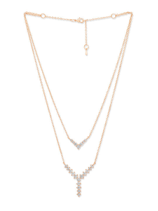 Rose Gold-Plated Stone Studded Layered Necklace