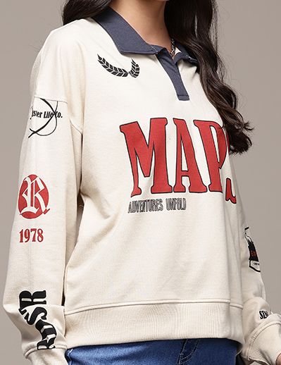 Collar Printed Sweatshirt