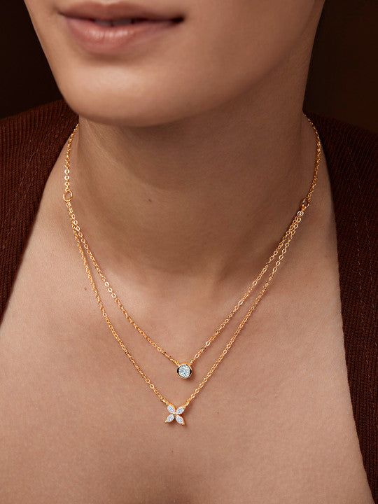 Brass Gold-Plated Stones Studded Layered Necklace