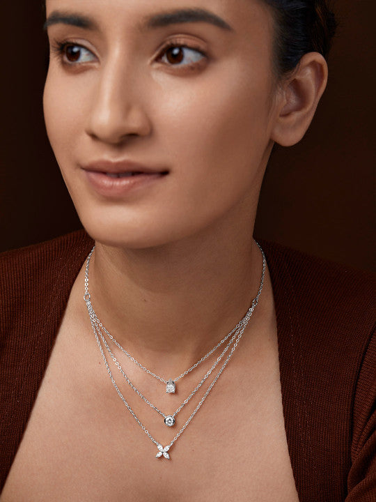 Silver-Plated Crystals Studded Layered Chain