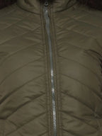 Women Olive Green Solid Padded Jacket