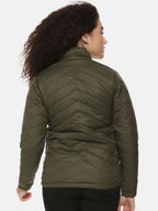 Women Olive Green Solid Padded Jacket