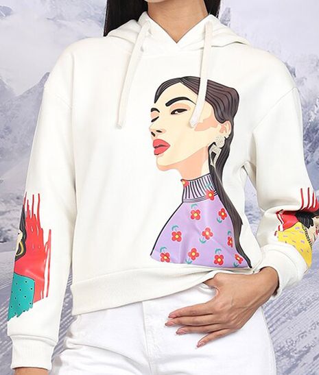 Graphic Printed Hooded Pullover Sweatshirt
