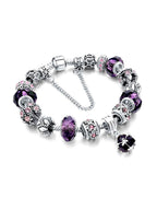 Vistelle Silver Toned Purple Crystal Studded Charm Hanging Bracelet