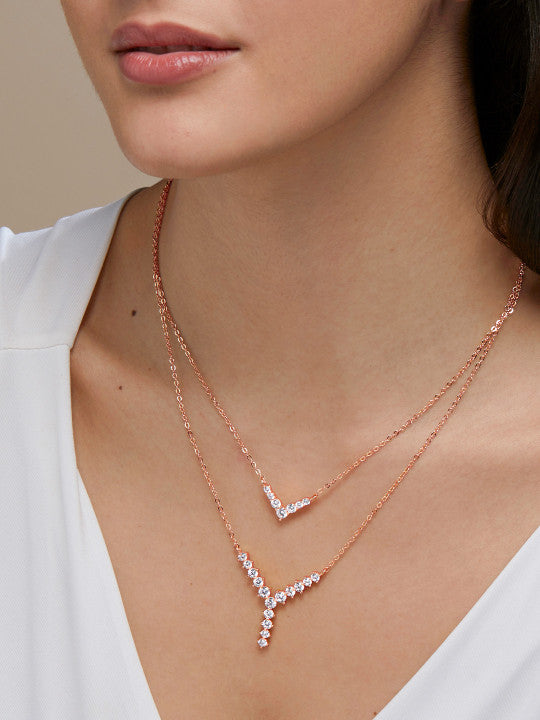 Rose Gold-Plated Stone Studded Layered Necklace