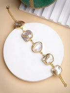 Women Brass Mother of Pearl Gold-Plated Link Bracelet