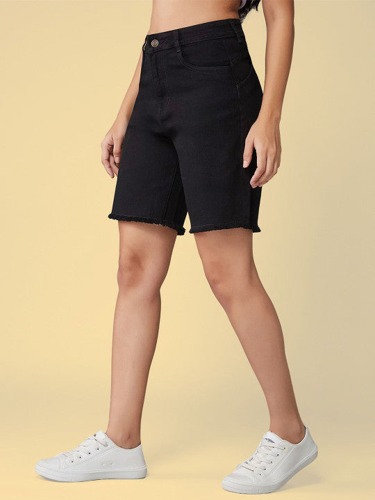 Women High Rise Clean Look Stretchable Denim Shorts