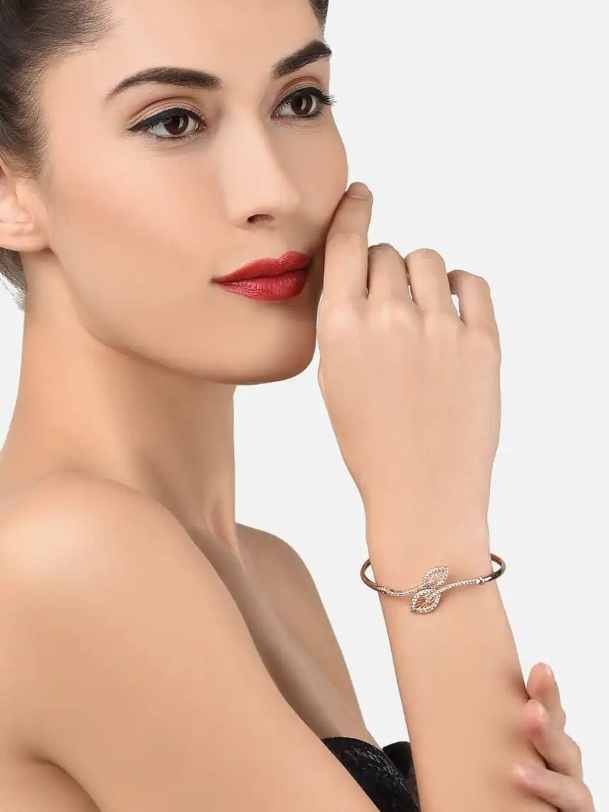 Women Pack of 2 Rose Gold Plated Brass Cubic Zirconia Kada Bracelet