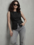Women Black Solid Formal Sleeveless Slim Fit Waistcoat