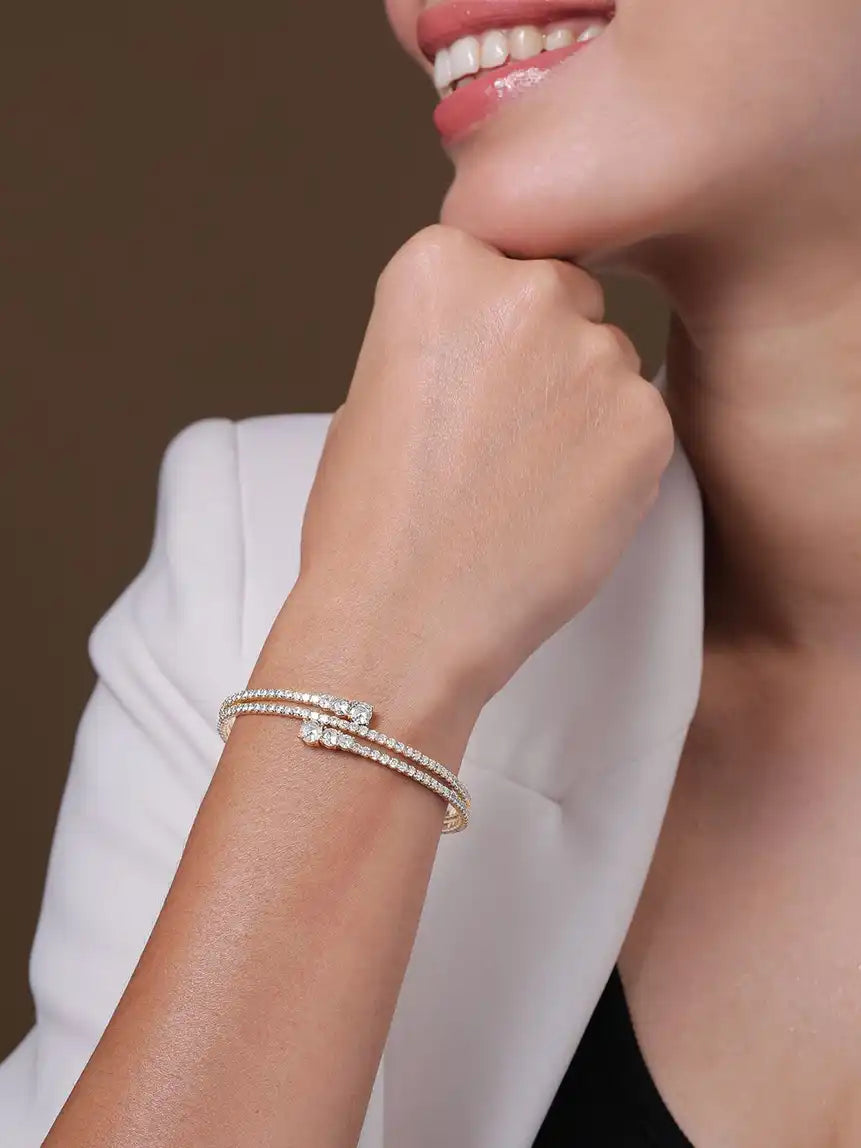 Gold-Plated American Diamond Bangle-Style Bracelet
