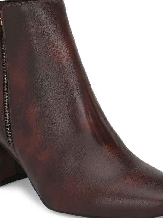 Brown High-Top Block Heeled Boots