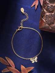 London Women Gold-Plated & White Crystals Dragonfly Clasp Charm Bracelet