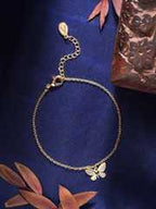 London Women Gold-Plated & White Crystals Dragonfly Clasp Charm Bracelet
