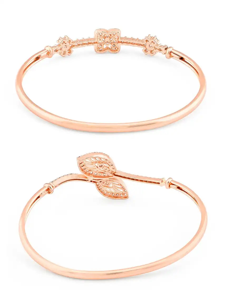 Women Pack of 2 Rose Gold Plated Brass Cubic Zirconia Kada Bracelet