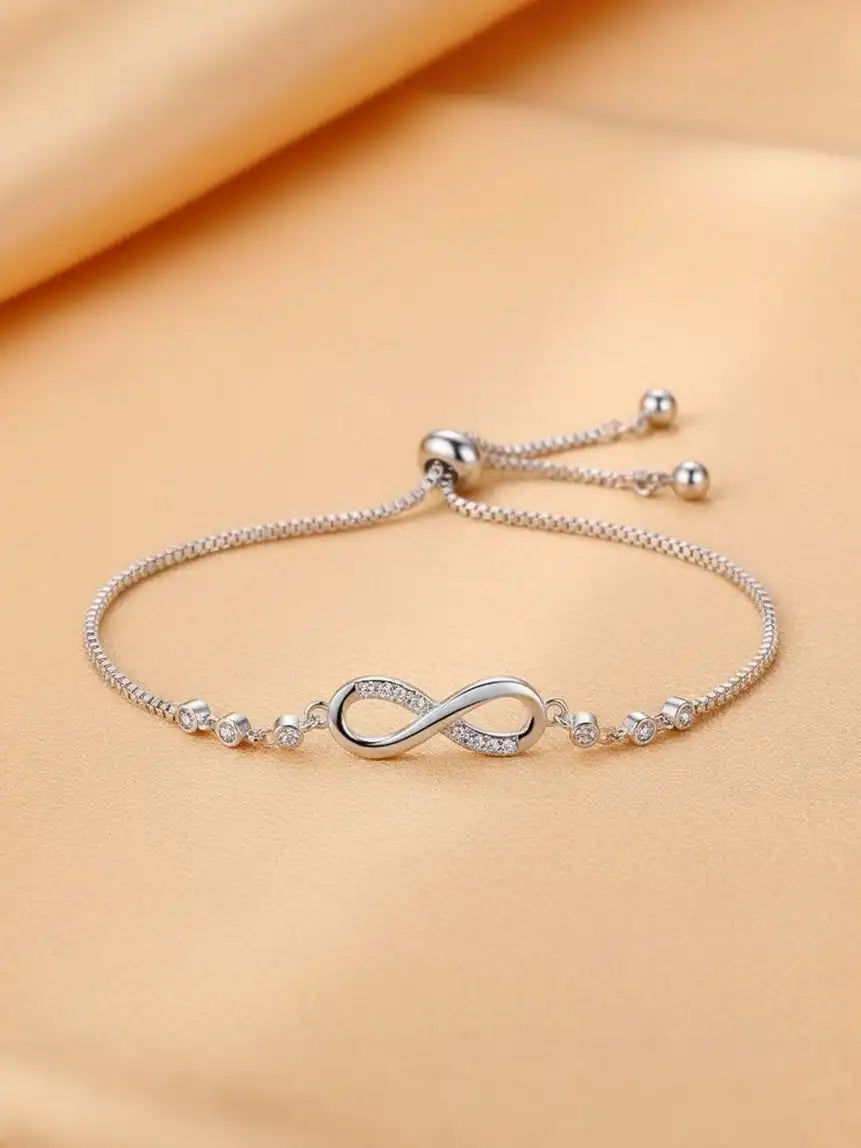 Silver-Plated Cubic Zirconia Studded Infinity Bracelet