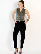 Solid Cotton V-Neck Buttoned Fitted Style Waistcoat for Women