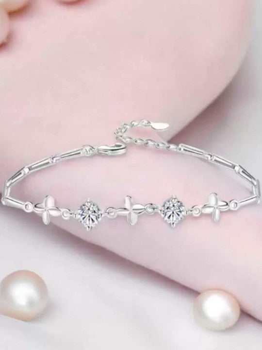 Women Cubic Zirconia Silver-Plated Charm Bracelet