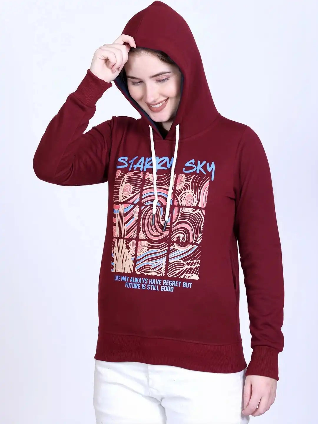 Women Printed Hooded Sweatshirt