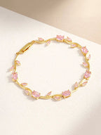 Anti Tarnish Floral Pink Crystal Stones Tulip Bracelet