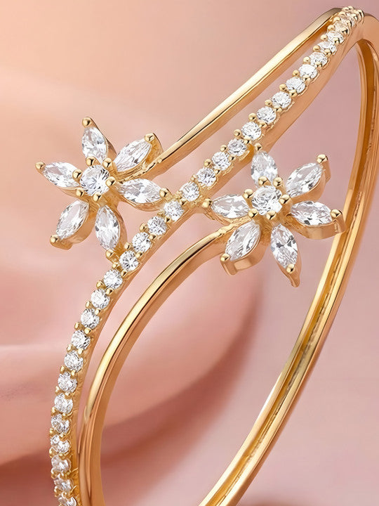 14K Gold-Plated Floral Cubic Zirconia Dual Motif Anti-Tarnish Bracelet
