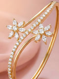14K Gold-Plated Floral Cubic Zirconia Dual Motif Anti-Tarnish Bracelet