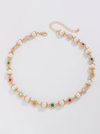 Gold-Plated Artificial Stones Studded & Pearls Beaded Necklace