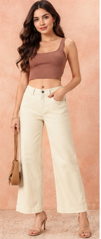 Women Wide Leg Mid-Rise Stretchable Jeans