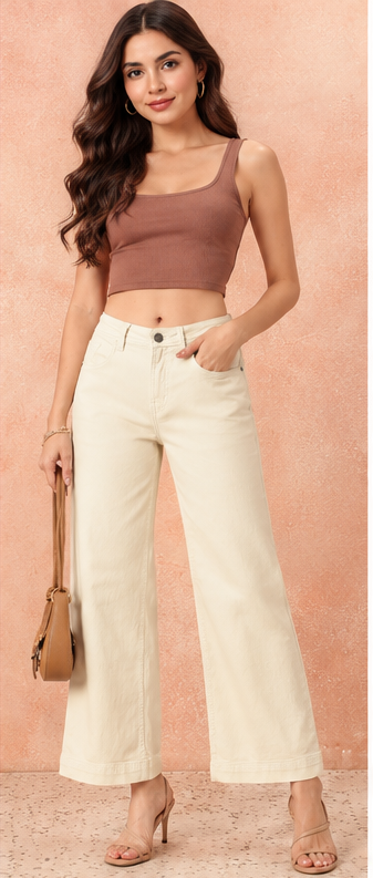 Women Wide Leg Mid-Rise Stretchable Jeans