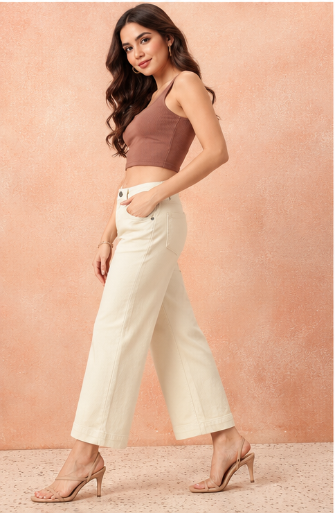 Women Wide Leg Mid-Rise Stretchable Jeans