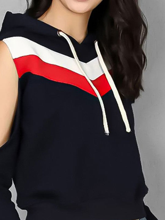 Women Colourblocked Hooded Sweatshirt
