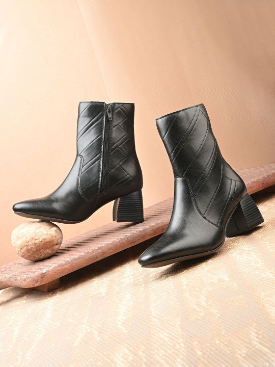 Women Black Lightweight Block Heel Casual Boots