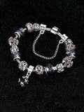 Vistelle Silver Toned Purple Crystal Studded Charm Hanging Bracelet