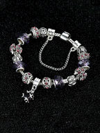 Vistelle Silver Toned Purple Crystal Studded Charm Hanging Bracelet