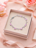 Silver Anti Tarnish Floral Pink Stones Crystal Tulip Bracelet