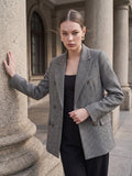 Self Design Notched Lapel Double-Breasted Casual Blazer