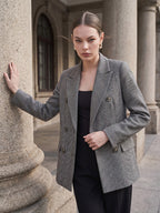 Self Design Notched Lapel Double-Breasted Casual Blazer