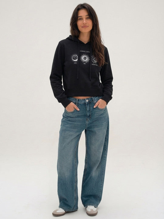 Women Printed Hooded Sweatshirt