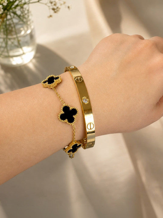Women 2 Cubic Zirconia Gold-Plated Charm Bracelet