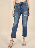 Women Straight Fit Mildly Distressed Cotton Jeans