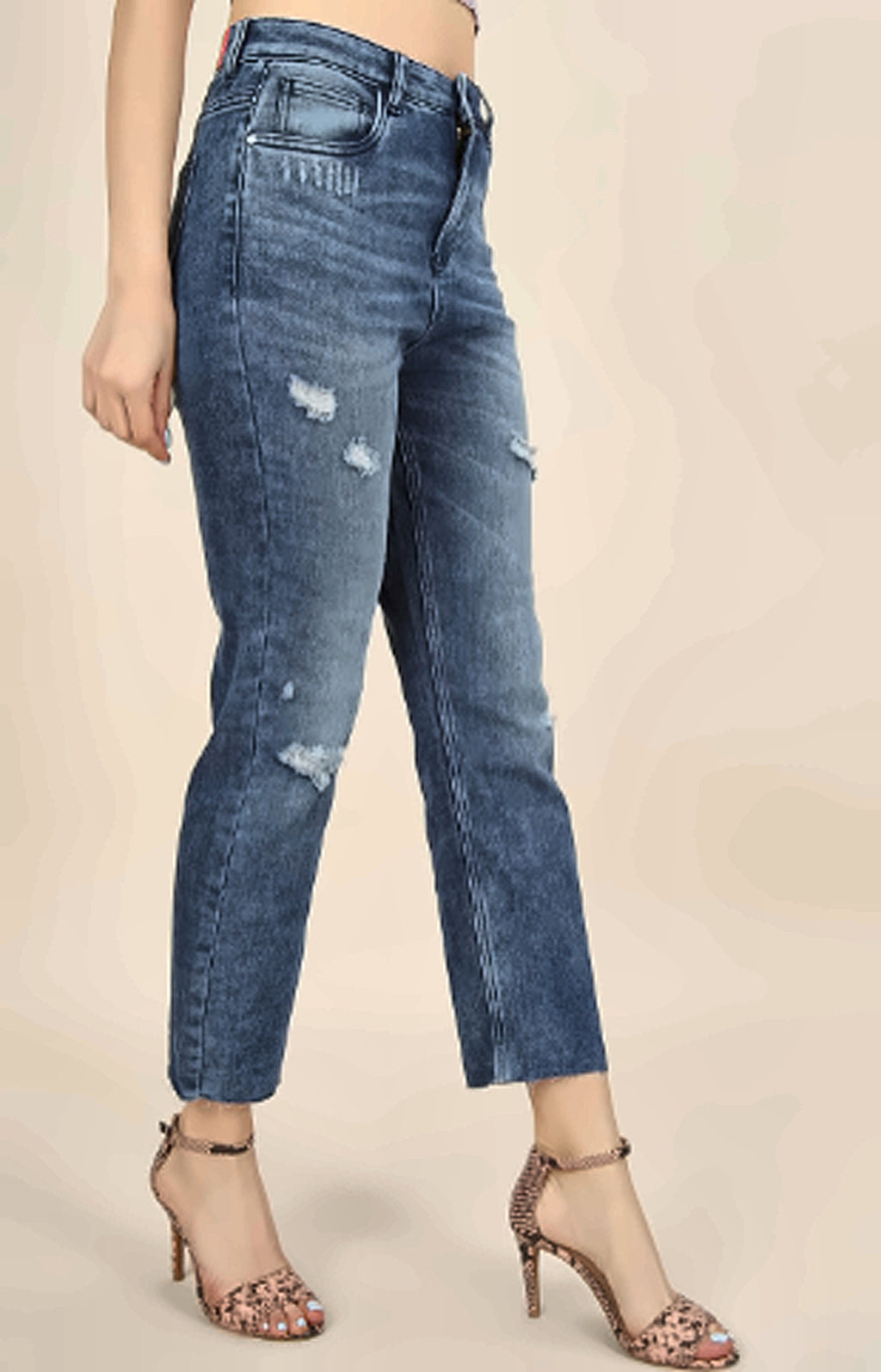 Women Straight Fit Mildly Distressed Cotton Jeans