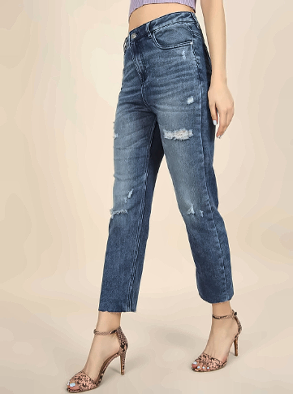 Women Straight Fit Mildly Distressed Cotton Jeans