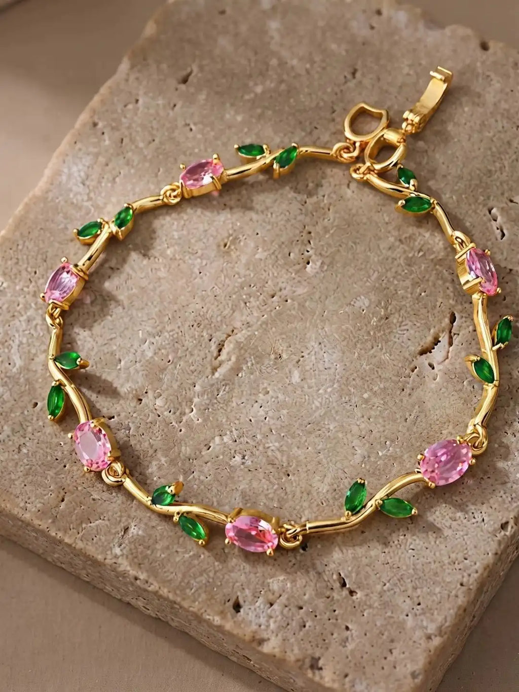 Women Brass Crystals Gold-Plated Link Bracelet