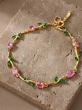 Women Brass Crystals Gold-Plated Link Bracelet