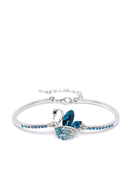 Women Set of 2 Blue Silver-Plated Stone-Studded Bracelets