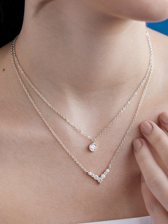 Silver-Plated Layered Crystal Necklace